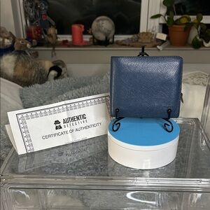 MCM Navy Blue Saffiano Leather Bifold Wallet with COA Excellent Condition